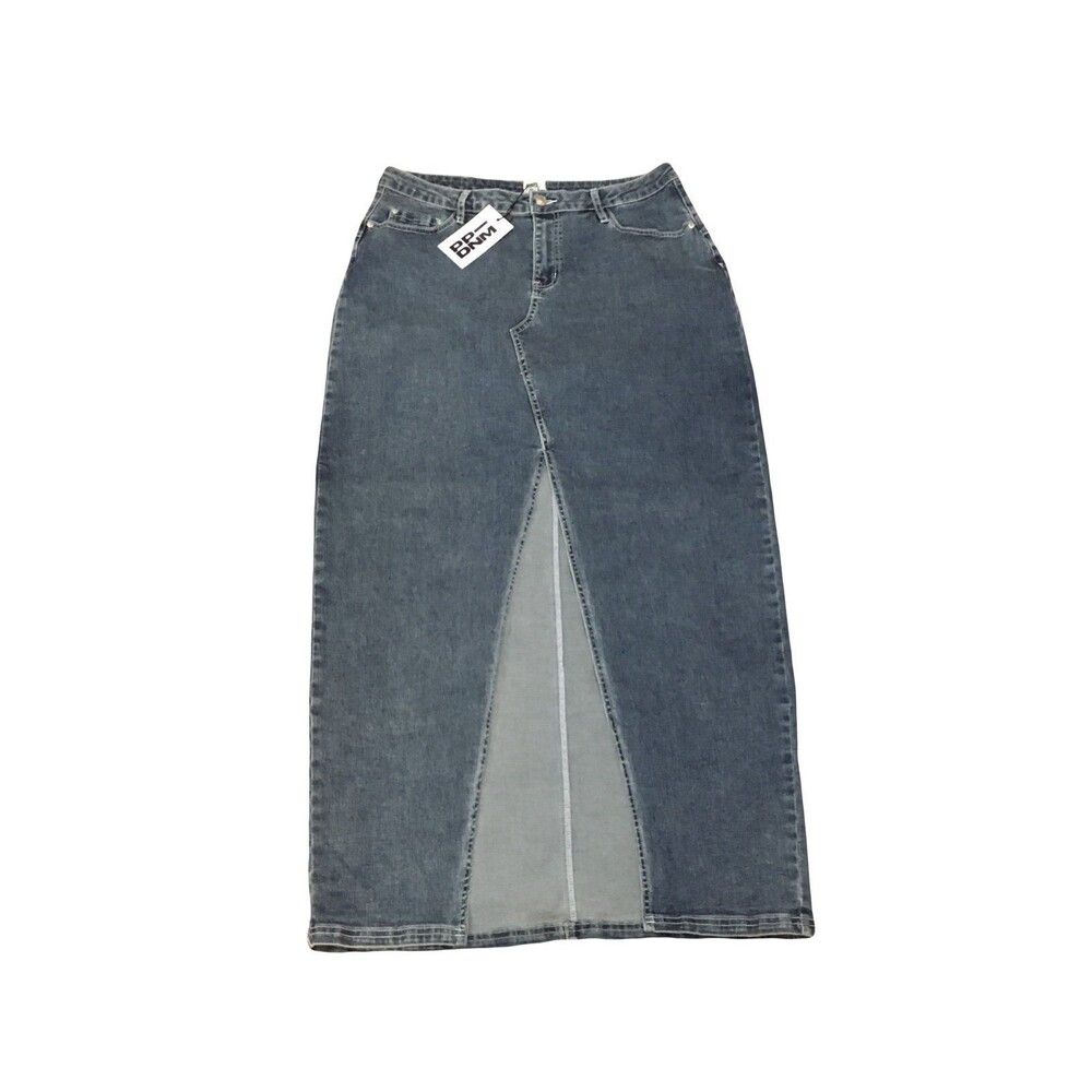 Princess Polly Denim Maxi Skirt Stretchy Jean Front V Slit light NWT US 8
